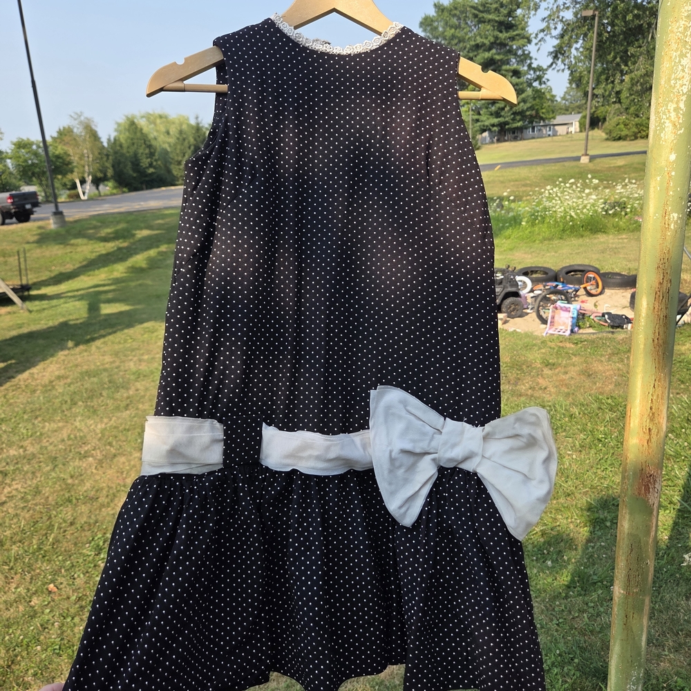 Elegant Black Polka Dot Dress with White Accents